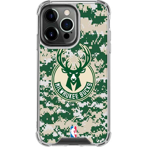 NBA Milwaukee Bucks Camo Digi iPhone 16 Pro Clear Case